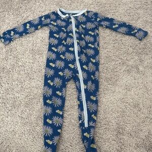 Kickee Pants Navy Daisy Print Footed One-Piece with White Trim